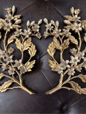 Gold and Silver Floral Wall Art Pair
